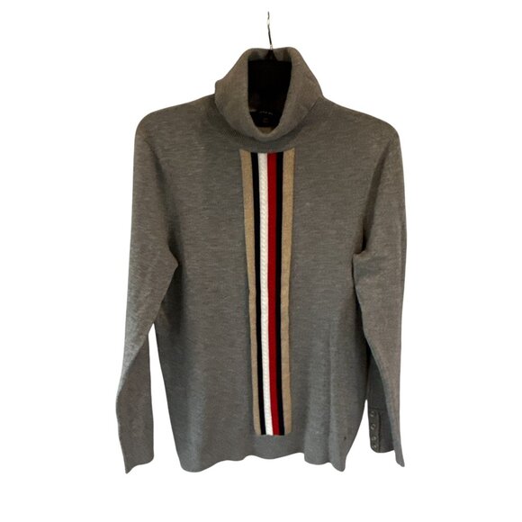 Tommy Hilfiger Gray Turtleneck Sweater Womens Large Stripe Knit Pullover - Picture 5 of 11
